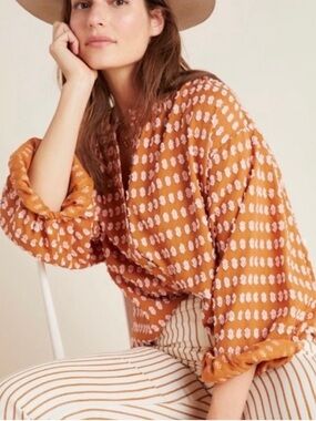 Anthropologie Pilcro Tavi Boho Textured Cotton Button Front Top Blouse Sz Small
